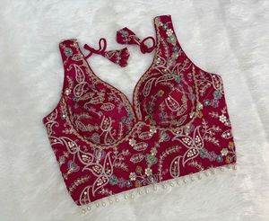 Sleevless Embroidered Silk Blouse