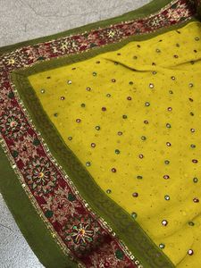 Yellow Embroidered Bandhani Saree
