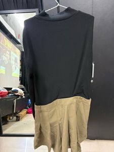 Chic Black &amp; Khaki Pleated Dress