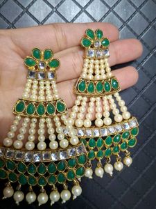 Exquisite Green Pearl Chandelier Earrings