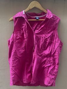 Sleeveless Pink Button-Up Shirt