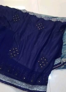 Elegant Navy Blue Saree with Embellishments