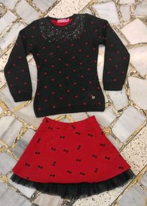 24. Woolen Cute Black &amp; Red Skirt Set