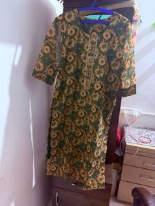 Green Floral Print Kurta with full set