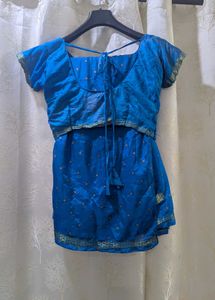 Blue Bandhani/Bandhej Saree With Stiched Blouse