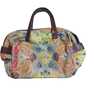 Paisley Print Duffle Bag with Leather Handles