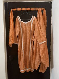 Orange Printed Kurta Set with Dupatta