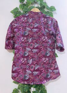 Floral Print Collared Tunic Top
