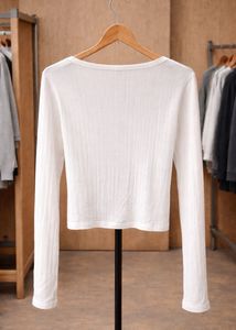 White Ribbed Button-Up Cardigan