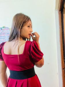 Women A-line Maroon Knee Length Dress