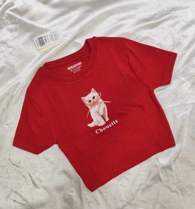 Cute Cat Graphic Crop Tee - XS/S