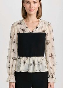 Korean Floral Print Peplum Top