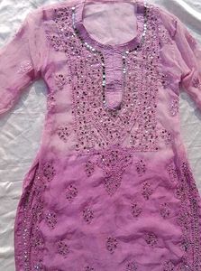 Tie Dry Lavender Chikankari Mirror Work Kurti