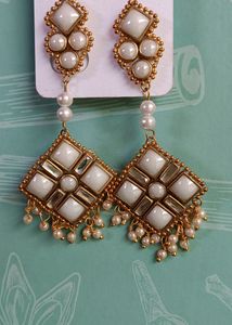 Elegant White & Gold Dangle Earrings