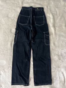 Black Cargo Pants with White Stitching