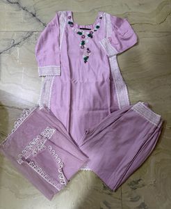 Lilac Kurta with White Lace Trim