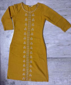 Mustard Yellow Embroidered Kurta
