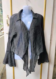 Sheer Bell Sleeve Tie Front Shirt