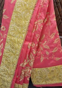 Elegant Pink Embroidered Saree with blouse piece