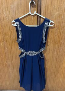Navy Blue Embellished Mini Dress