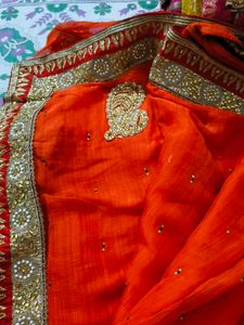 orange work saree with blouse