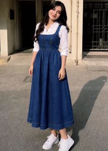 Denim Pinafore Dress with White Shirt