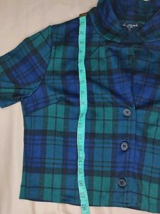 Blue &amp; Green Plaid Cropped Shirt