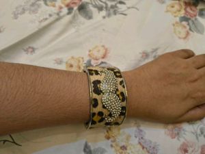 Leopard Print Cuff Bracelet with Rhinestones