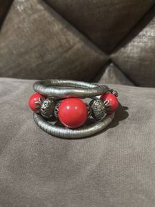 Unique Red Stone &amp; Silver Tone Bracelet
