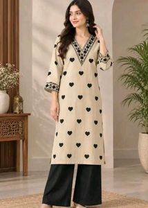 Stylish Beige Kurta with Black Heart Print