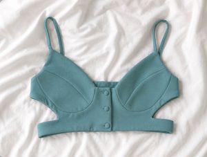 Teal Cutout Button Front Bra Top
