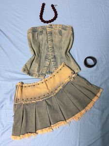 Y2K Denim Pleated Mini Skirt