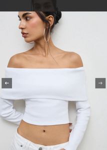 Nuon White Ribbed Off-Shoulder Cotton Top