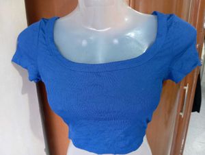 Royal Blue Ribbed Crop Top