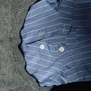 Striped Shirt with Knit Vest