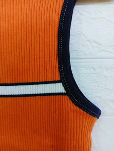 Orange Ribbed Tank Top with Stripes