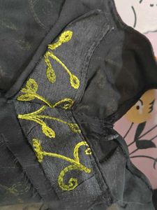 With sleeves Embroidered Black padded Blouse