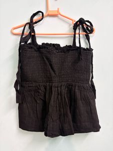 Black Smocked Tie-Strap Top
