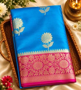Stunning Blue Mashru Silk Saree
