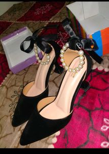 Elegant Black Pearl Heels