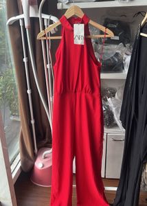 NEW ZARA Elegant Red Halter Neck Maxi Dress