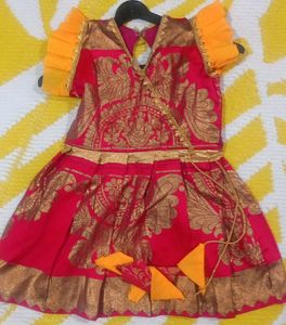 Red N Yellow Combination Dress For Girls