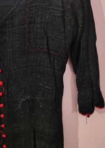 Stylish Black Kurta with Red Buttons