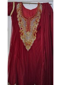 Red Anarkali dress with Gold Embellishments