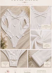 White Ribbed Backless Cross Strap Bodysuit 🤍