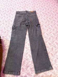 Gray Wide Leg Cargo Pants