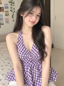 Purple Gingham Halter Top