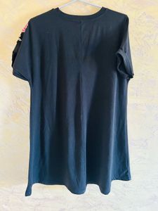 Black T-Shirt with Floral Embroidery