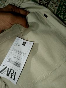 Zara Beige Linen relaxed fit Pants