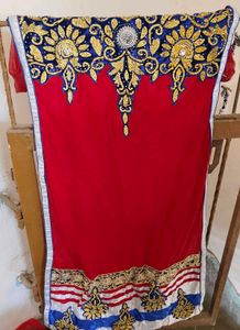 Red &amp; Gold Embroidered Kurta Set